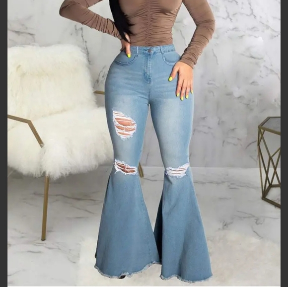 Denim  Ripped Bell Bottoms - Picture 1 of 2